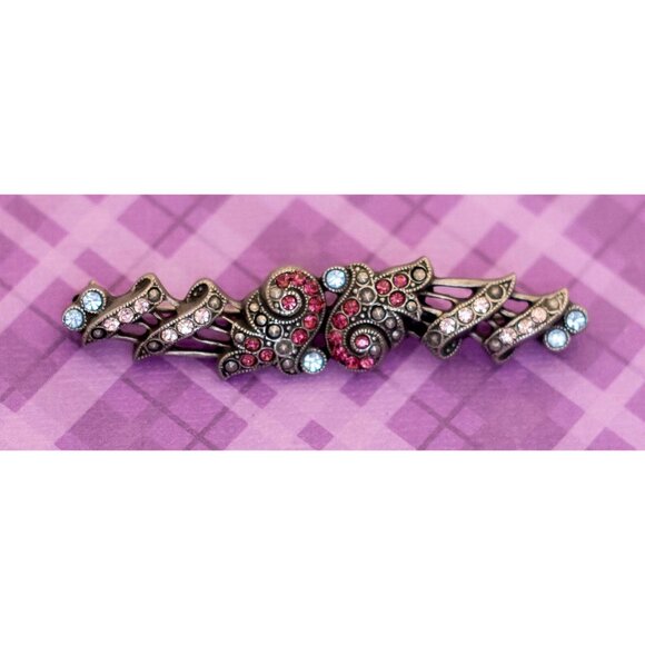 Vintage Silver Tone Stylish Art Nouveau Rhinestones Brooch - V13 - Picture 2 of 3